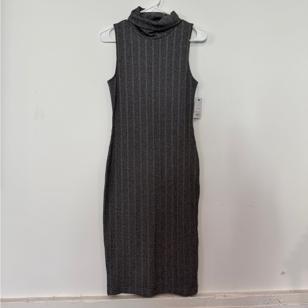 Nine West Charcoal Ribbed Turtleneck Midi Dress
